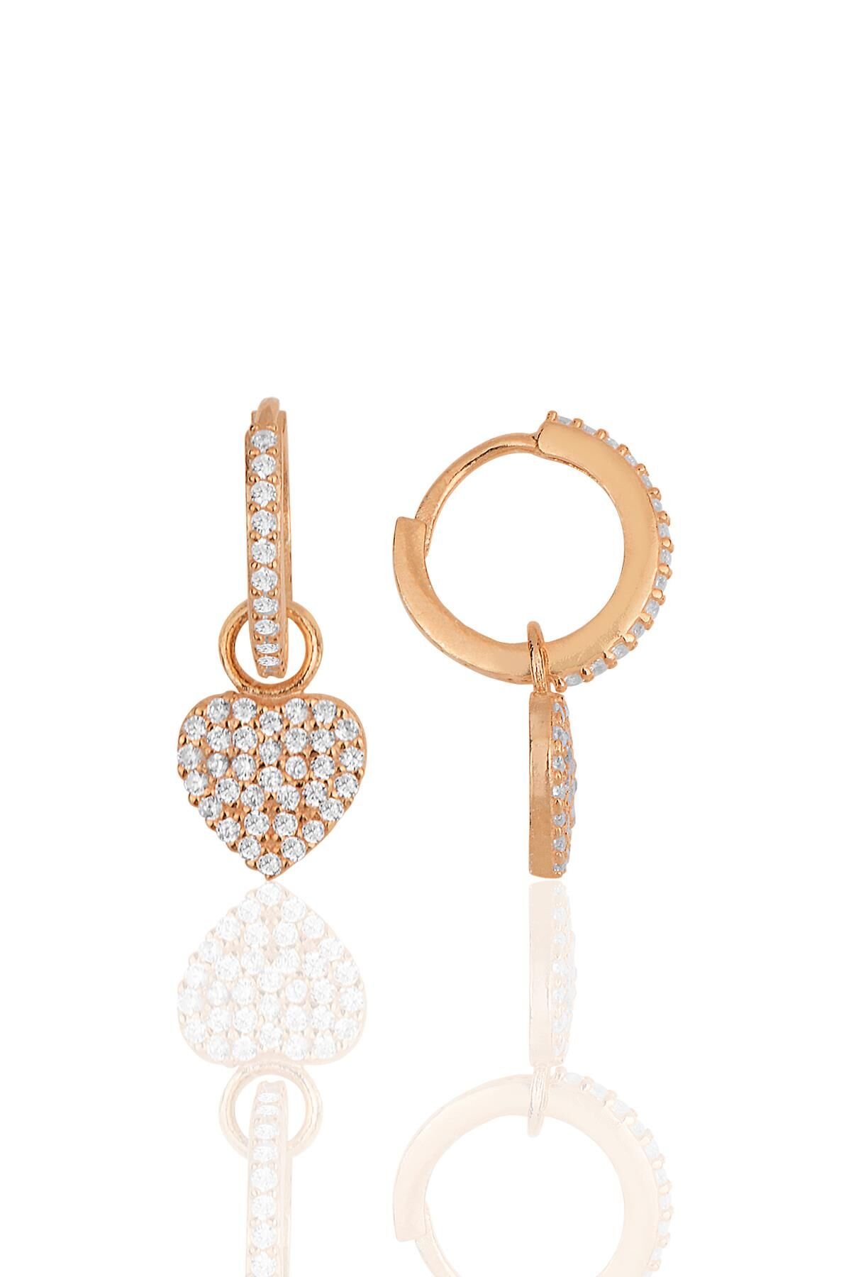 Gümüş rose zirkon taşlı kalp küpe SGTL11945ROSE