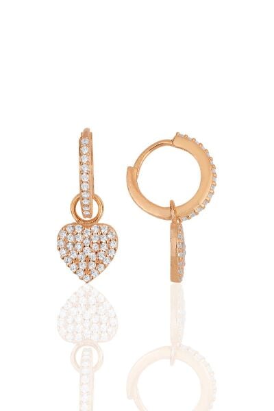 Gümüş rose zirkon taşlı kalp küpe SGTL11945ROSE
