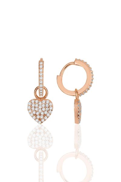 Gümüş rose zirkon taşlı kalp küpe SGTL11945ROSE
