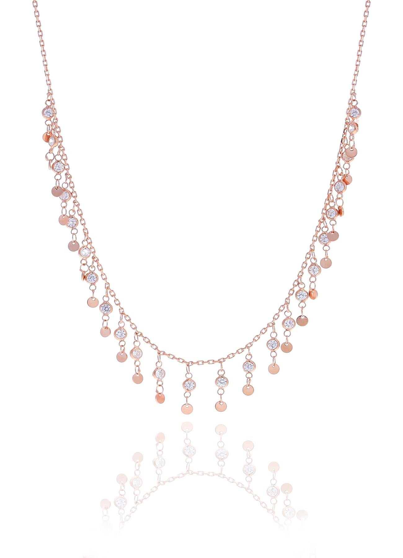 Gümüş rose zirkon taşlı pullu kolye SGTL10497ROSE