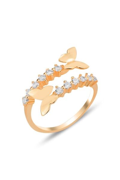 Gümüş rose zirkon taşlı üstten ayarlanabilir uçuşan kelebekler yüzük SGTL12304ROSE