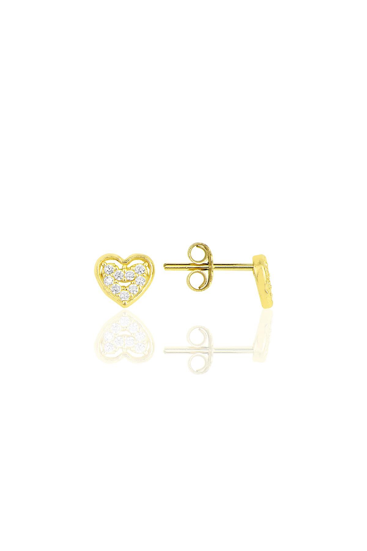 Gümüş altın yaldızlı zirkon taşlı kalp küpe SGTL11846GOLD