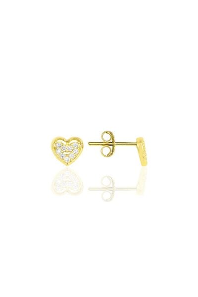 Gümüş altın yaldızlı zirkon taşlı kalp küpe SGTL11846GOLD