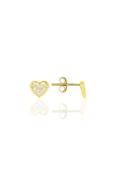 Gümüş altın yaldızlı zirkon taşlı kalp küpe SGTL11846GOLD