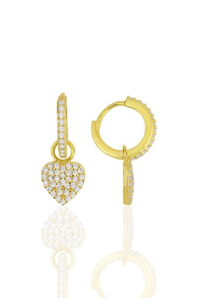 Gümüş altın yaldızlı zirkon taşlı kalp küpe SGTL11945GOLD