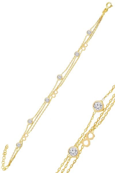 Gümüş altın yaldızlı zirkon taşlı sonsuz figürlü bileklik SGTL11013GOLD