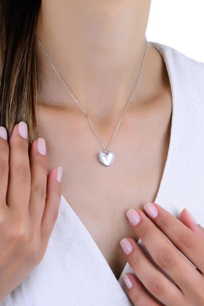 Gümüş rodyumlu sedef ve zirkon taşlı  büyülü kalp kolye SGTL12959RODAJ