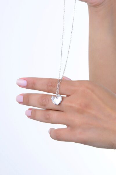 Gümüş rodyumlu sedef ve zirkon taşlı  büyülü kalp kolye SGTL12959RODAJ