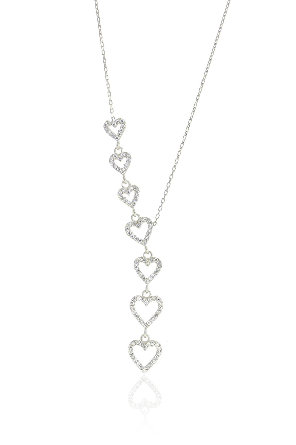 Gümüş rodyumlu zirkon taşlı  kayan kalpler kolye SGTL10498RODAJ