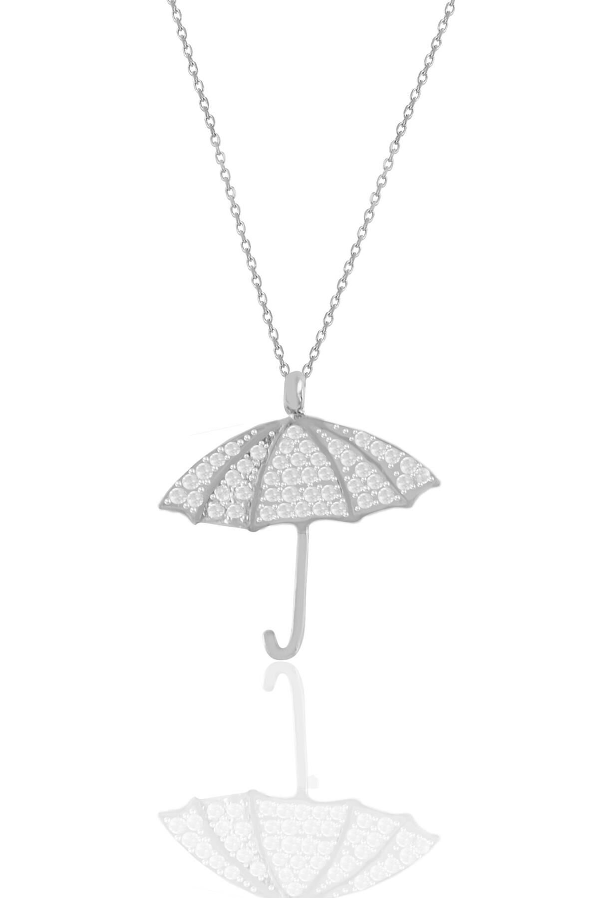 Gümüş rodyumlu zirkon taşlı şemsiye kolye SGTL11203RODAJ