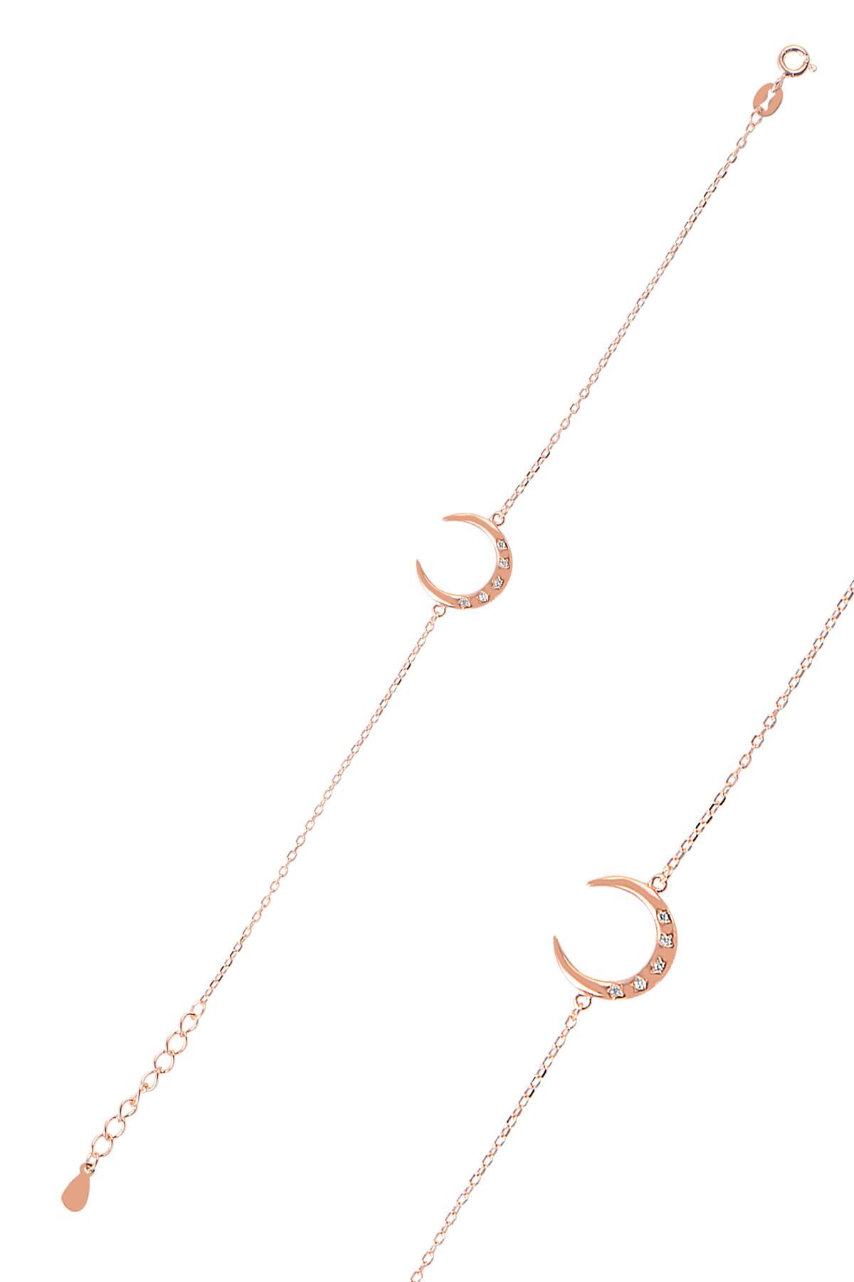 Gümüş rose zirkon taşlı hilal bileklik SGTL9038