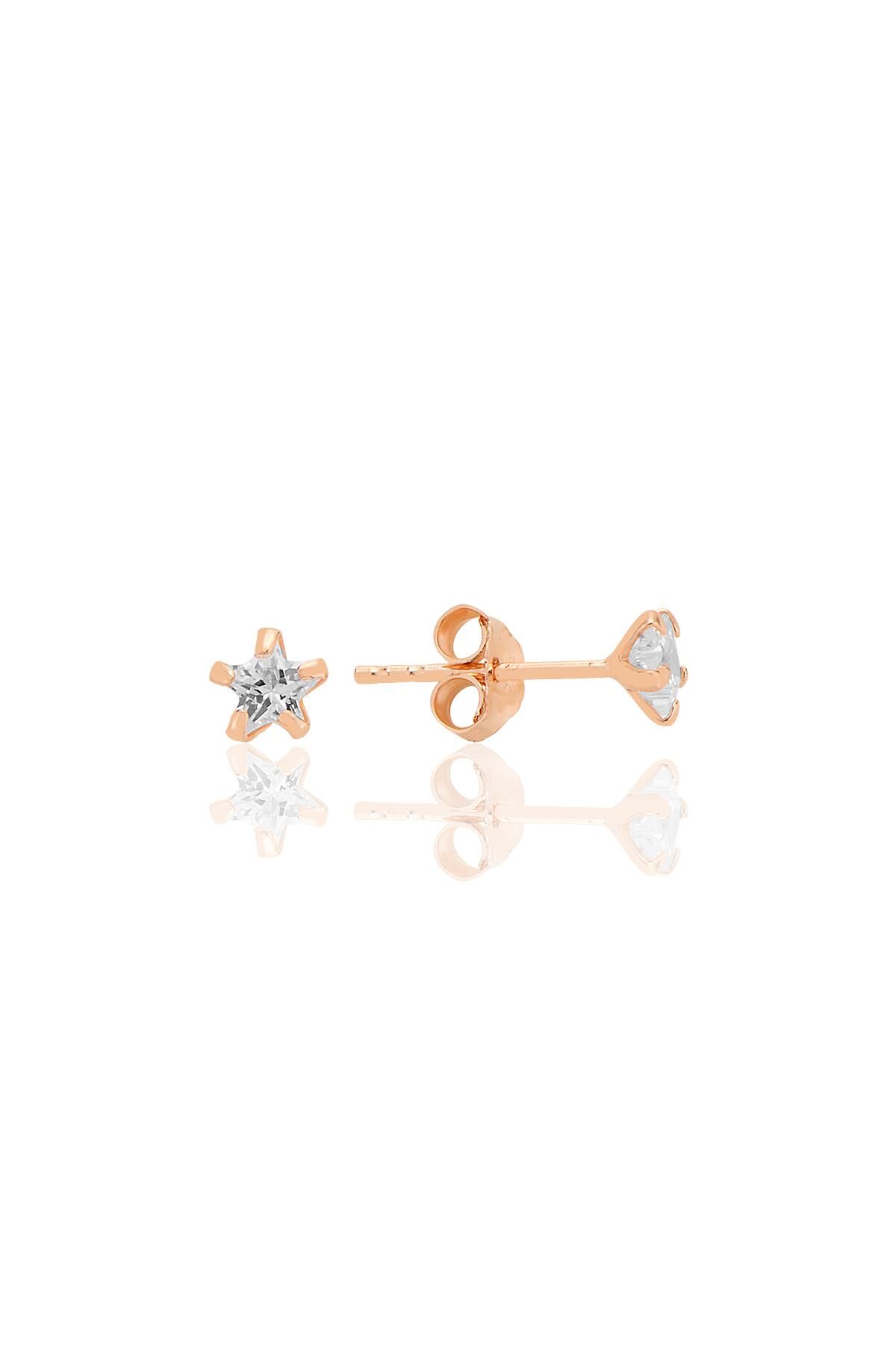 Gümüş zirkon taşlı, rose, yıldız kesim 4 mm tektaş küpe SGTL12736ROSE