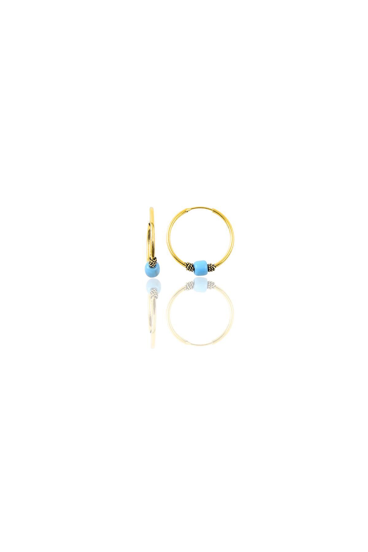 Gümüş altın yaldızlı 12 mm mini turkuaz taşlı halka küpe SGTL11286GOLD