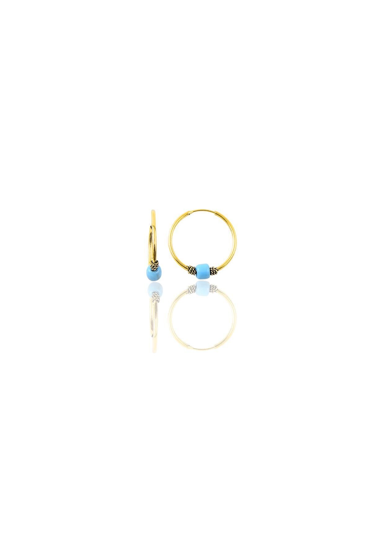 Gümüş altın yaldızlı 12 mm mini turkuaz taşlı halka küpe SGTL11286GOLD