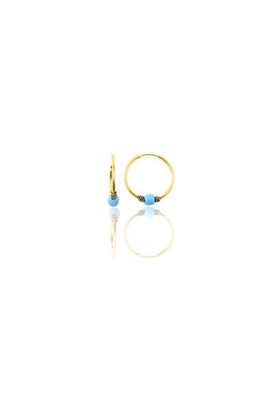 Gümüş altın yaldızlı 12 mm mini turkuaz taşlı halka küpe SGTL11286GOLD