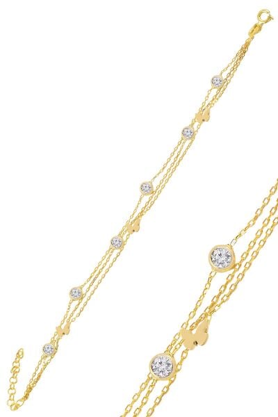 Gümüş Altın yaldızlı zirkon taşlı kelebek figürlü bileklik SGTL11012GOLD