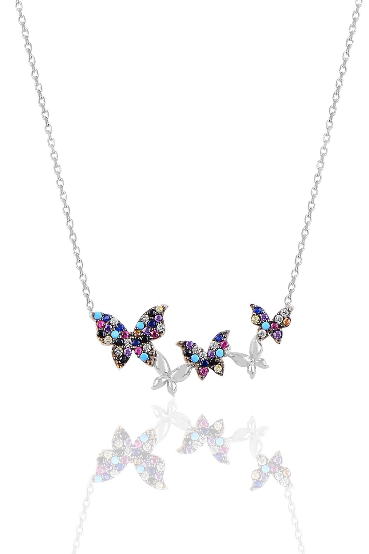 Gümüş renkli rodyumlu uçuşan kelebekler kolye SGTL9301RODAJ