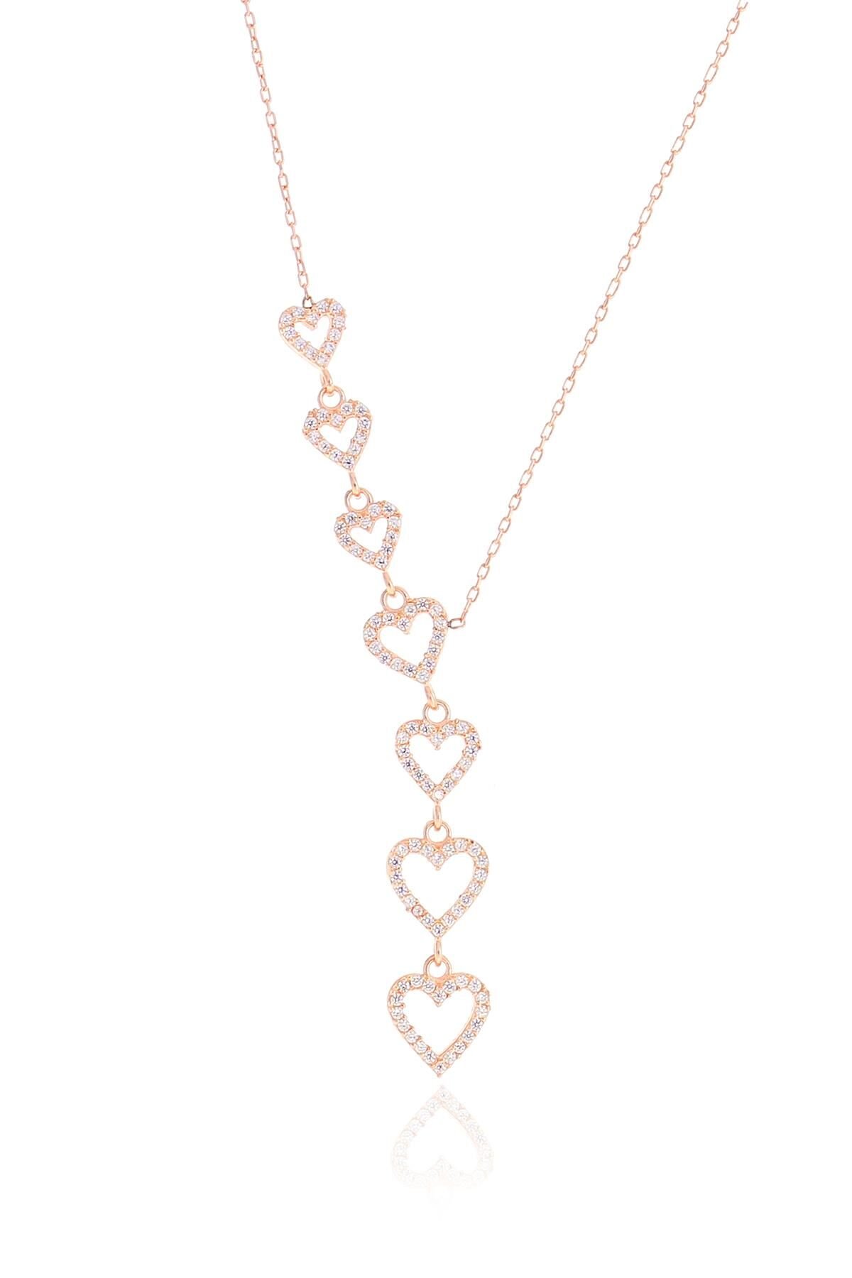 Gümüş rose zirkon taşlı kayan kalpler kolye… SGTL10498ROSE
