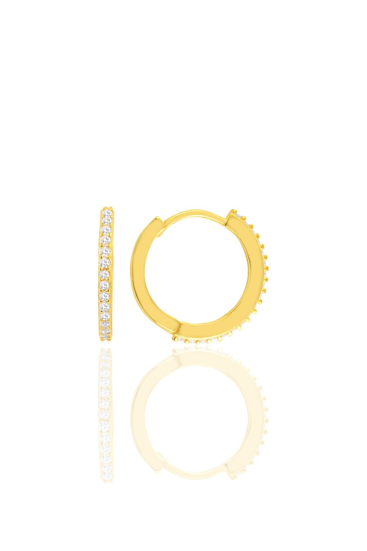 Gümüş altın yaldızlı 14 mm halka küpe SGTL10140GOLD