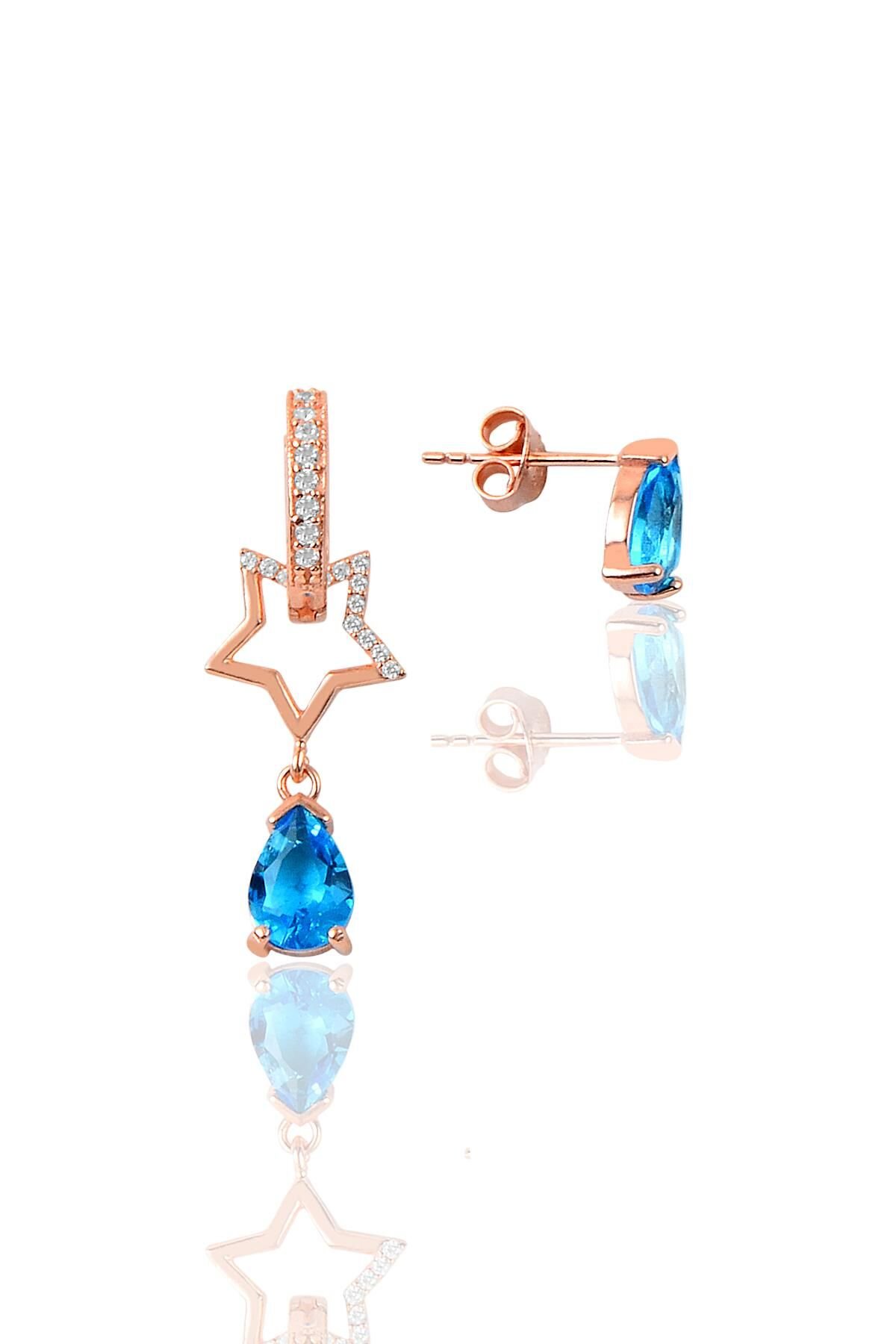 Gümüş damla modeli taşlı halkalı şans küpesi SGTL9659