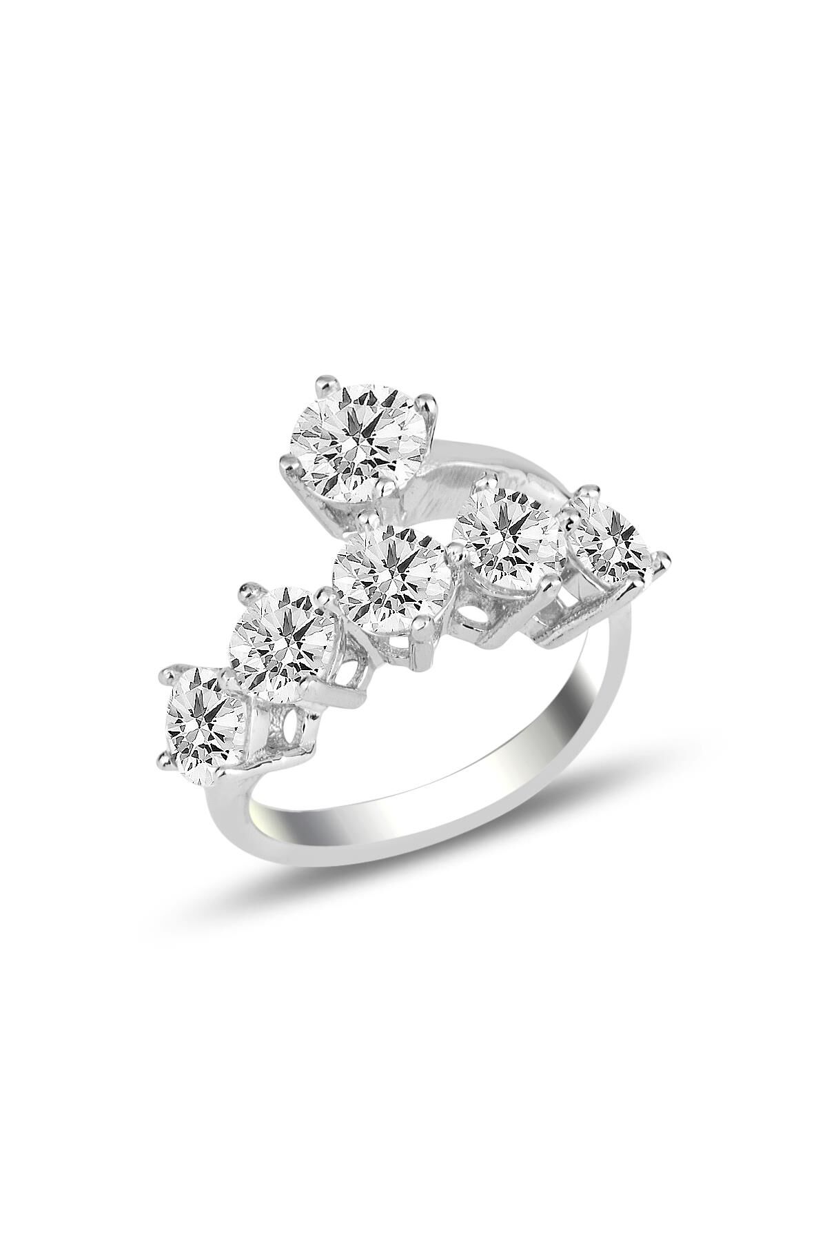 Gümüş rodyumlu star kesim zirkon taşlı tek taş ve beş taş yüzük SGTL11693