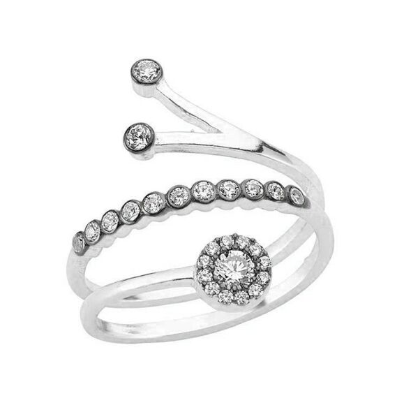 Gümüş rodyumlu zirkon taşlı ayarlamalı yüzük SGTL12332RODAJ