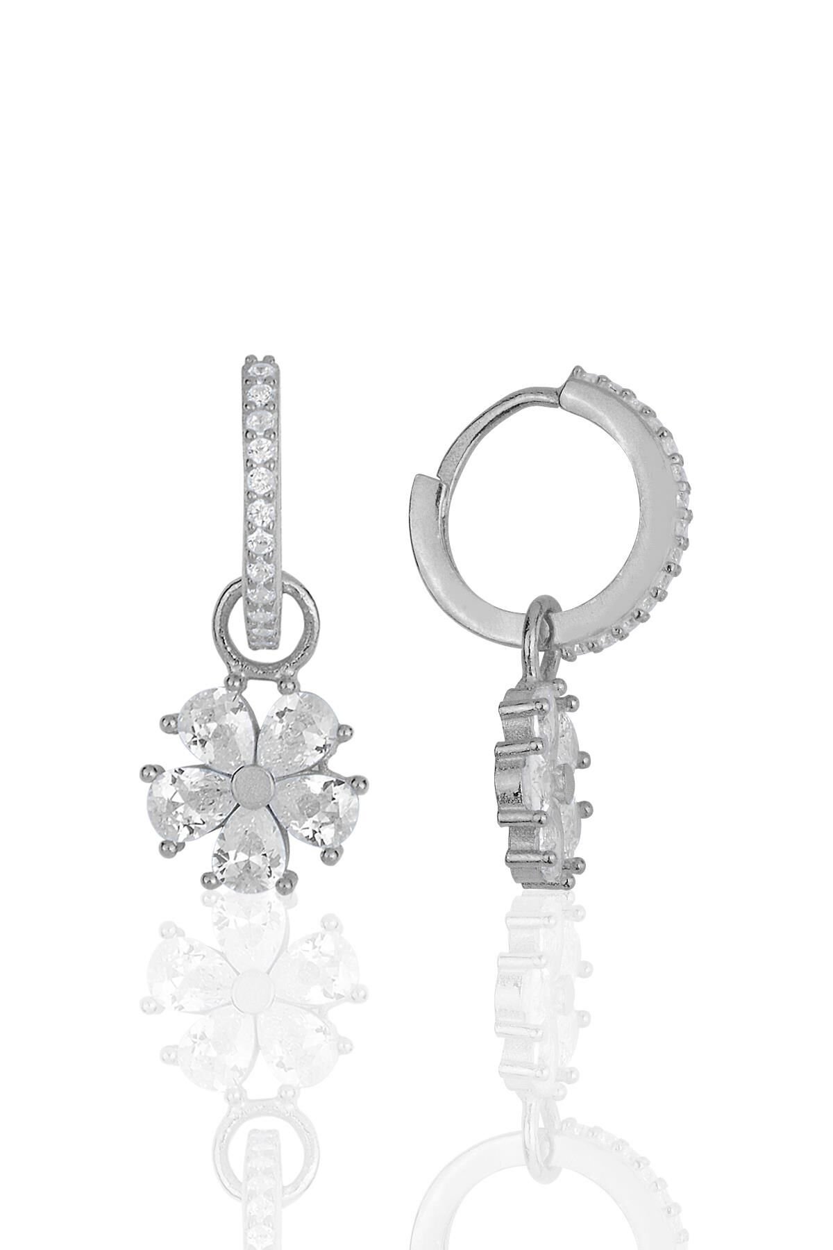 Gümüş rodyumlu  zirkon taşlı çiçek küpe SGTL11944RODAJ