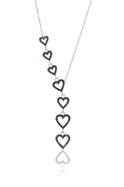 Gümüş rose onix taşlı kayan kalpler kolye… SGTL10498SIYAH