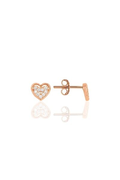 Gümüş rose zirkon taşlı kalp küpe SGTL11846ROSE