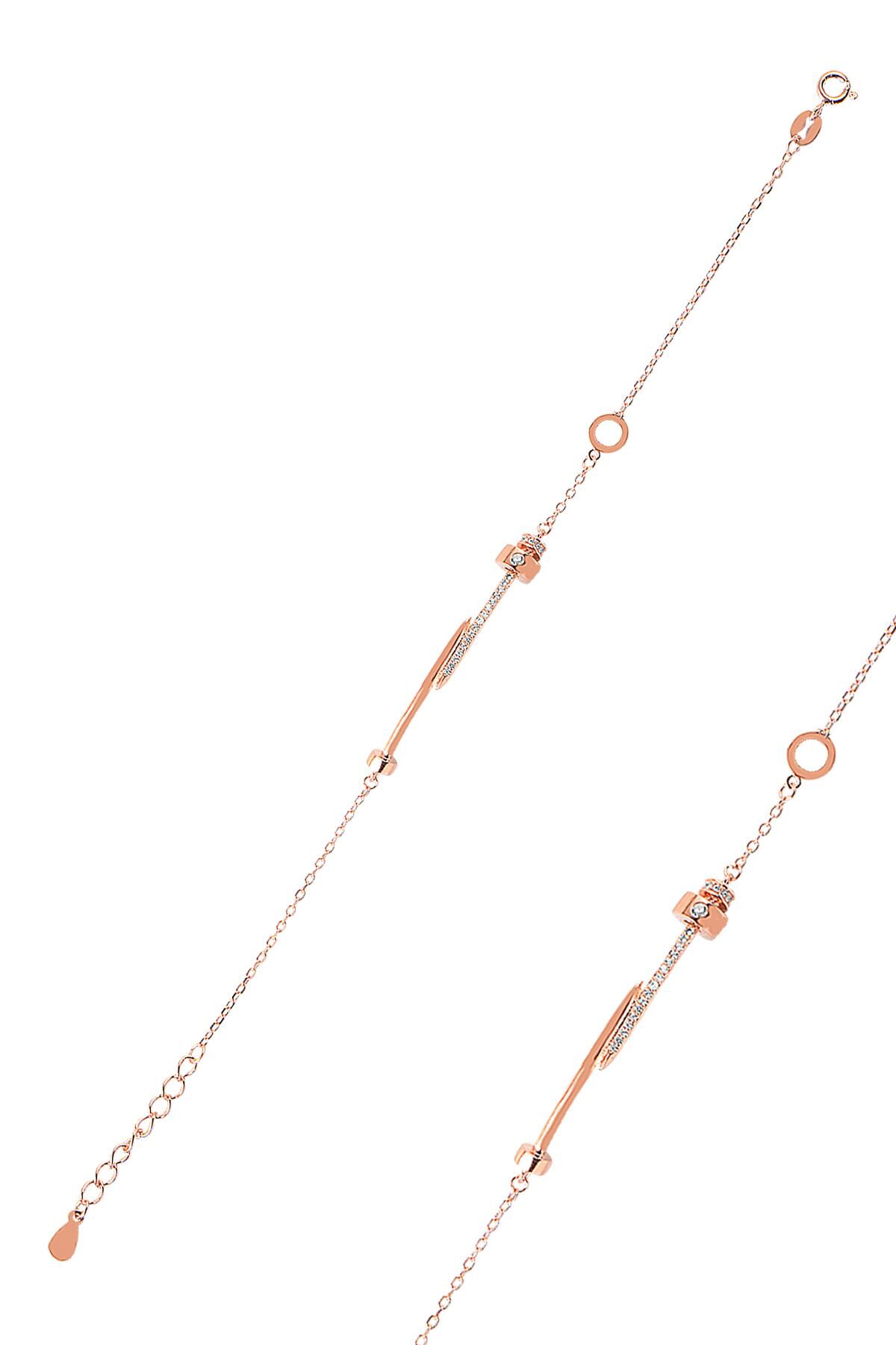 Gümüş rose zirkon taşlı yeni tarz çivili model bileklik SGTL9040