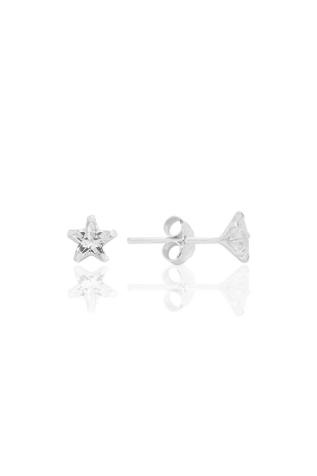 Gümüş zirkon taşlı, yıldız kesim 5 mm tektaş küpe SGTL12737RODAJ
