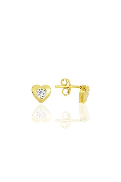 Gümüş altın yaldızlı zirkon taşlı kalp küpe SGTL11845GOLD