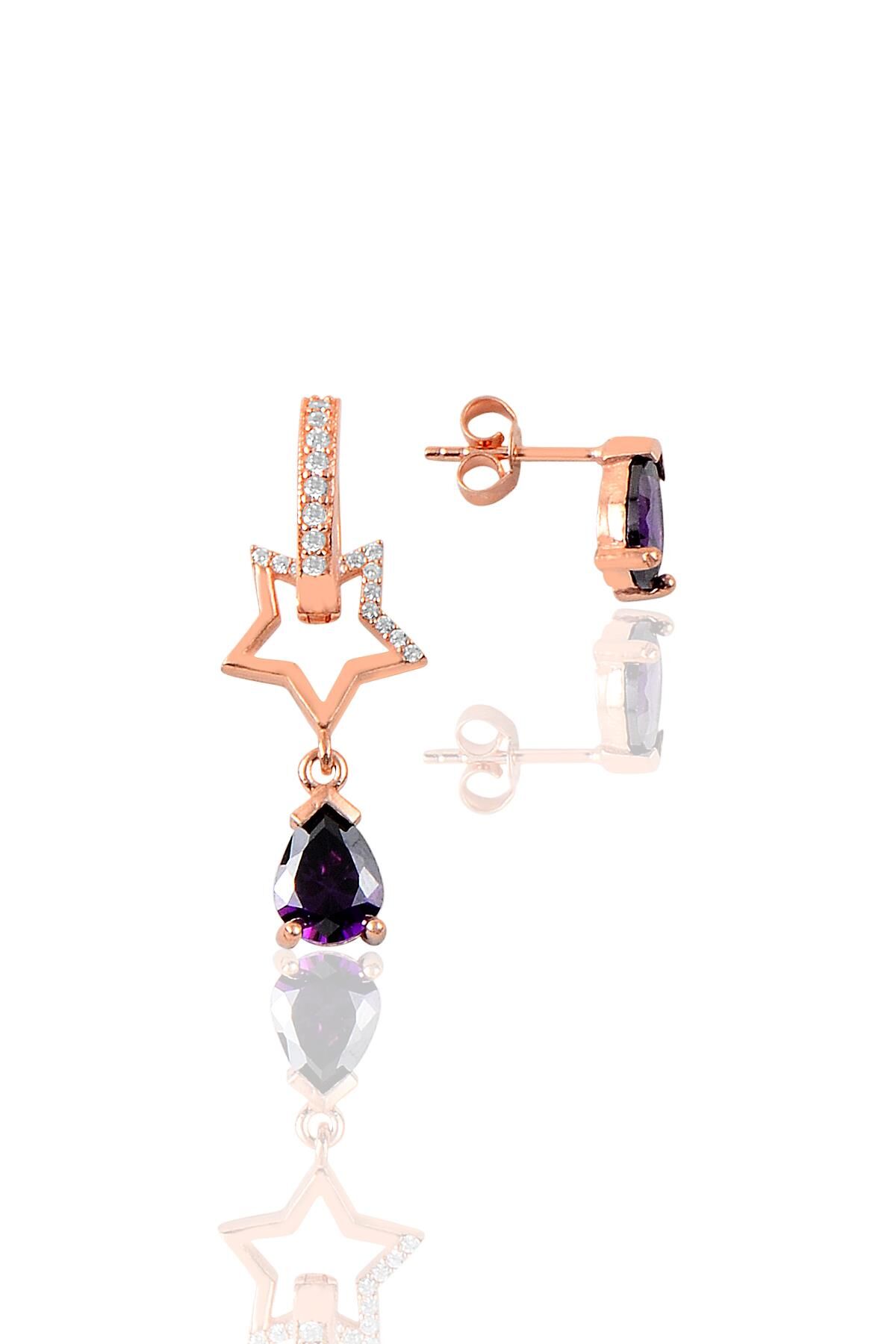 Gümüş damla modeli taşlı halkalı şans küpesi SGTL9660