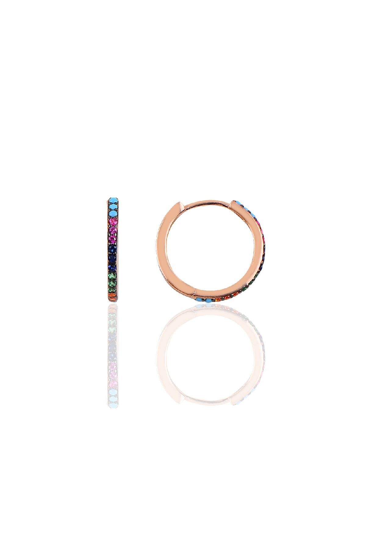 Gümüş renkli taşlı 14 mm halka küpe SGTL10140RENKLI
