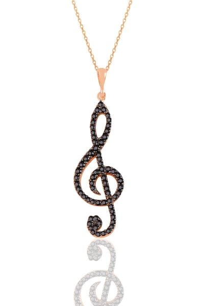 Gümüş rose siyah taşlı sol anahtar kolye  SGTL11201SIYAH