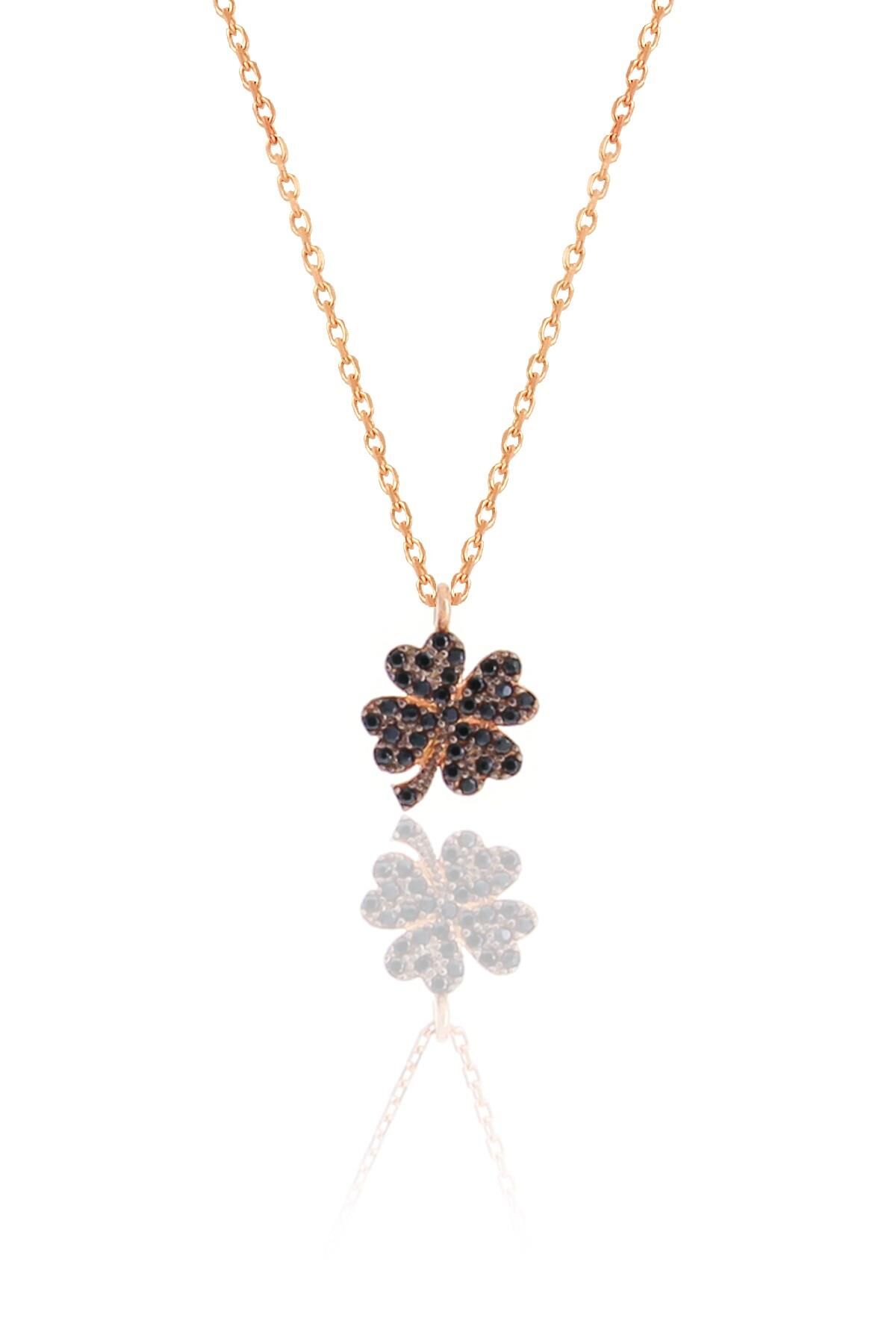 Gümüş rose siyah taşlı yonca kolye SGTL10499SIYAH