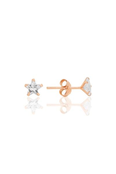 Gümüş zirkon taşlı, rose, yıldız kesim 5 mm tektaş küpe SGTL12737ROSE
