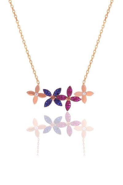 Gümüş rose zirkon taşlı dörtlü yonca kolye SGTL10500