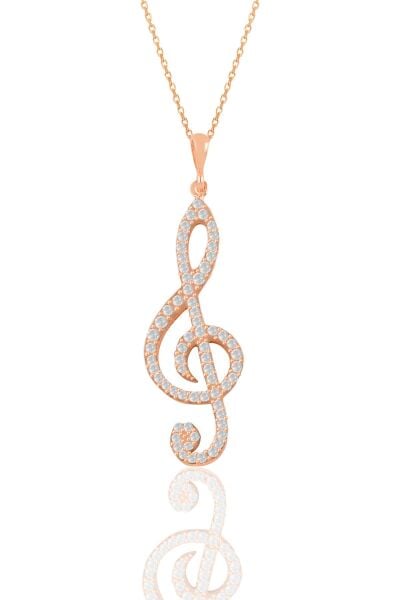 Gümüş rose zirkon taşlı sol anahtar kolye  SGTL11201ROSE