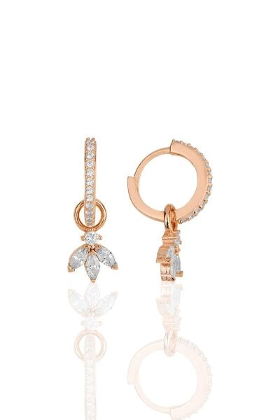 Gümüş rose zirkon üç taşlı lotus çiçeği küpe SGTL11943ROSE