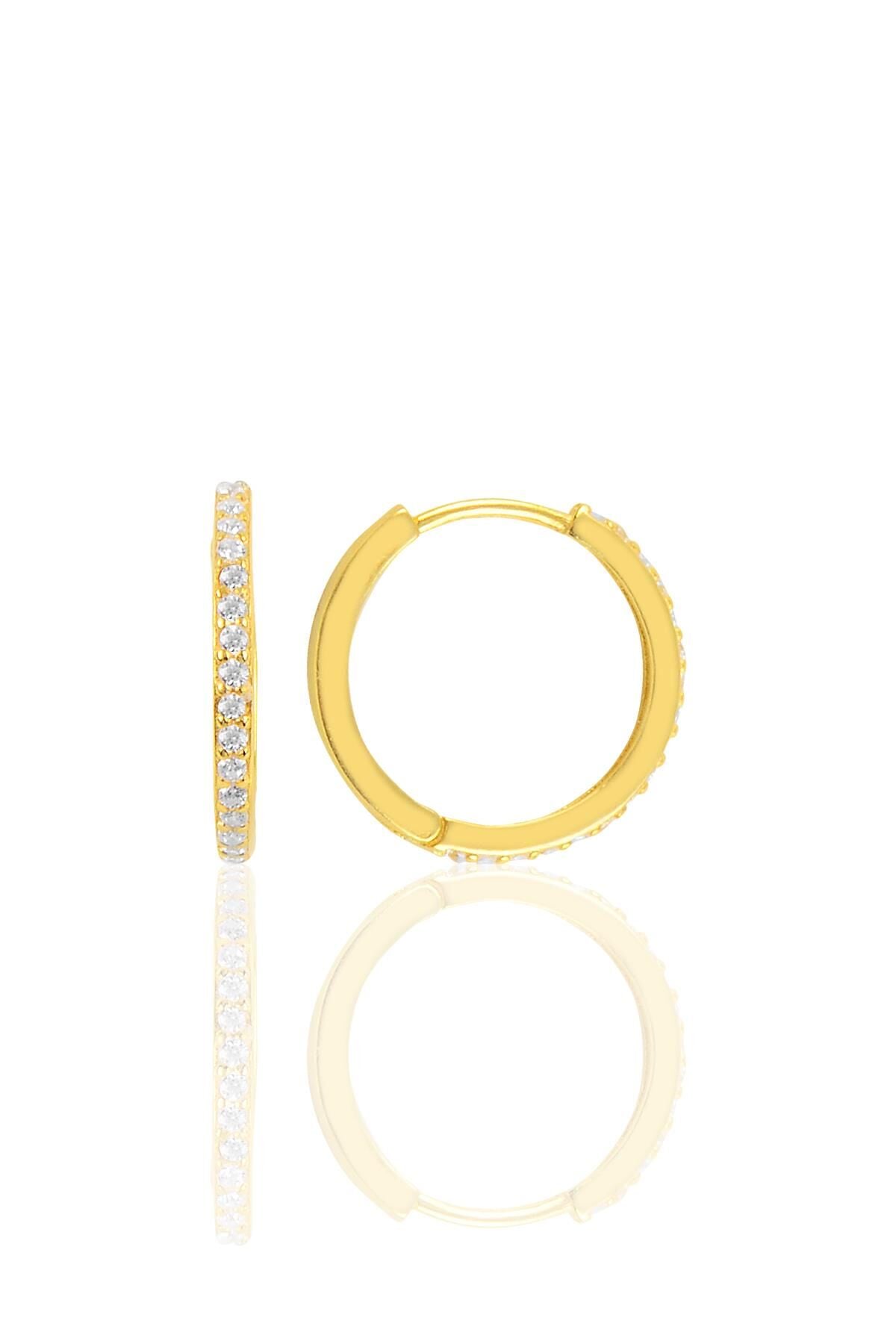 Gümüş altın yaldızlı 17 mm halka küpe SGTL10141GOLD