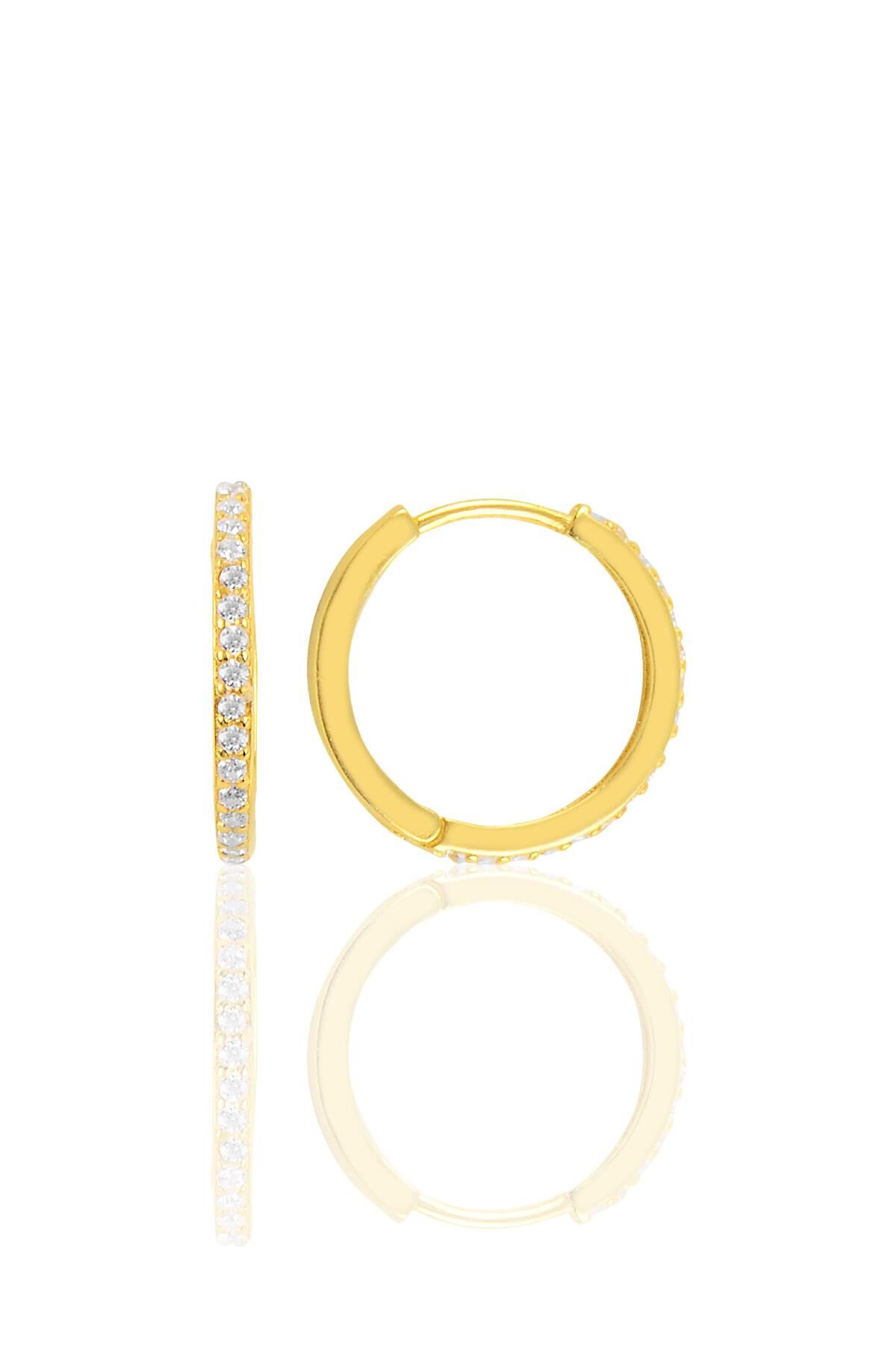 Gümüş altın yaldızlı 17 mm halka küpe SGTL10141GOLD