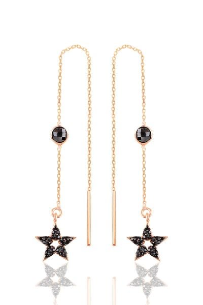 Gümüş onix taşlı lotus zincir küpe SGTL10983SIYAH