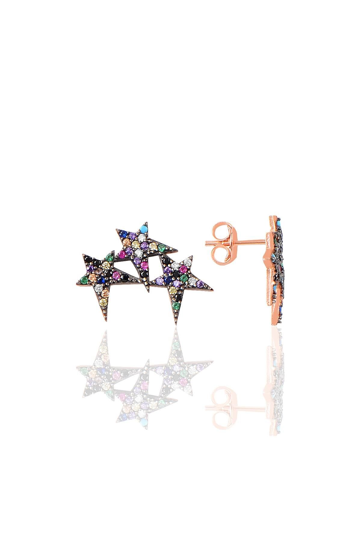 Gümüş renkli taşlı yıldızlar küpesi SGTL9662