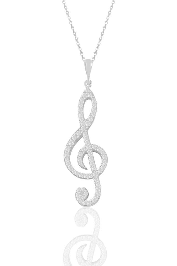 Gümüş rodyumlu zirkon taşlı sol anahtar kolye  SGT11201RODAJ