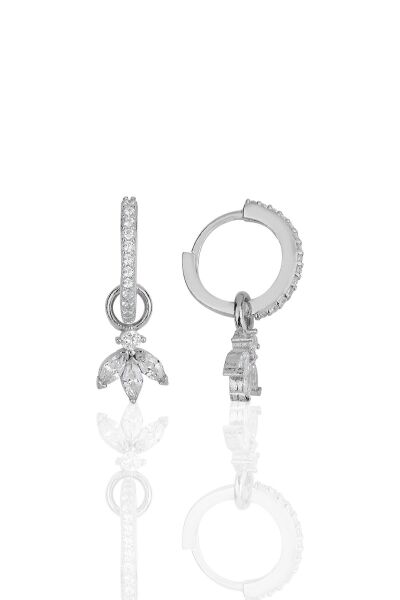 Gümüş rodyumlu  zirkon üç taşlı lotus çiçeği küpe SGTL11943RODAJ