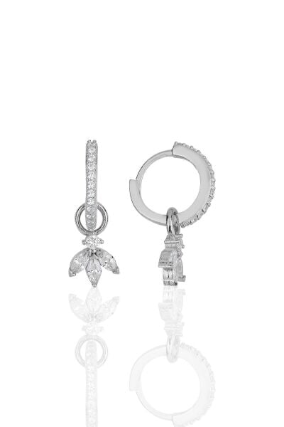 Gümüş rodyumlu  zirkon üç taşlı lotus çiçeği küpe SGTL11943RODAJ