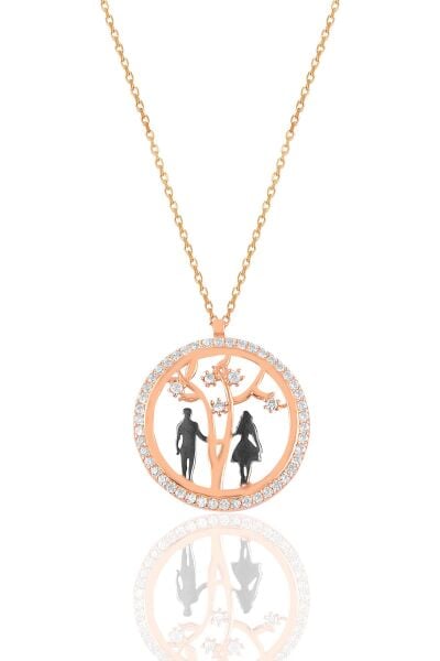 Gümüş rose zirkon taşlı hayat ağacı aşıklar kolyesi SGTL11007ROSE