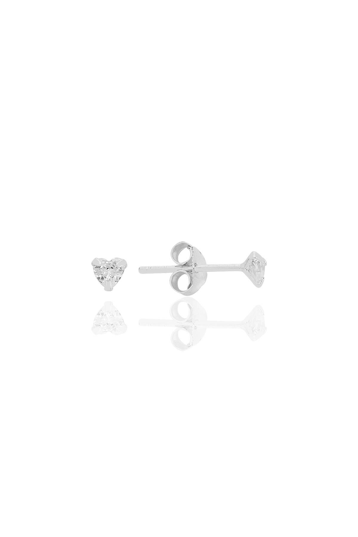 Gümüş zirkon taşlı, kalp kesim 3 mm tektaş küpe SGTL12738RODAJ