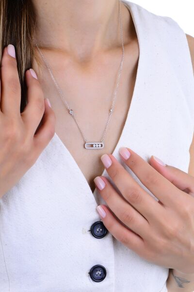 Gümüş rodyumlu hareketli zirkon taşlı umut ışığı kapsül kolye SGTL12965RODAJ